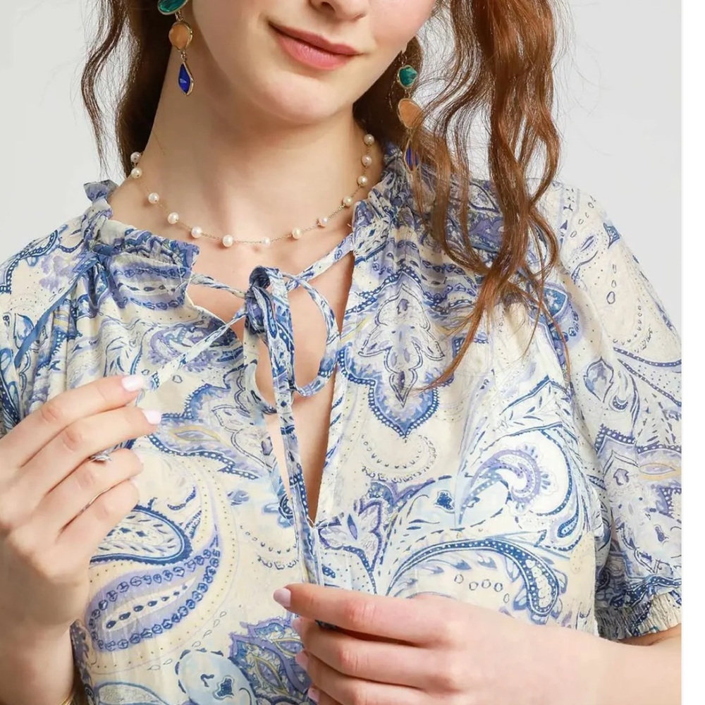 Umgee Blue and Cream Paisley Midi Dress NWT - Picture 2 of 7